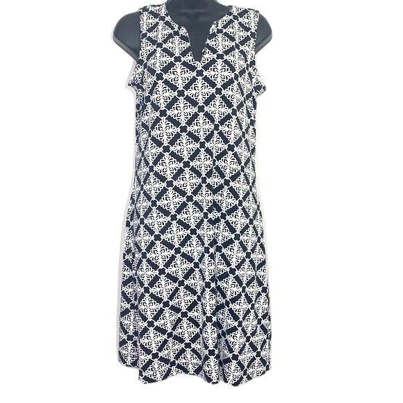 LULU’S Sleeveless Patterned Tile Print Dress Navy Blue White Size XSMALL - Picture 3 of 10